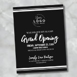 Logo Business Grand Opening Postcard<br><div class="desc">A fun but simple black and white invitation for a business grand opening or a brand or product launch party event. Add your own logo to the top to give it your branding. You can change out all of the text and backgrounds to any color, and you can even change...</div>