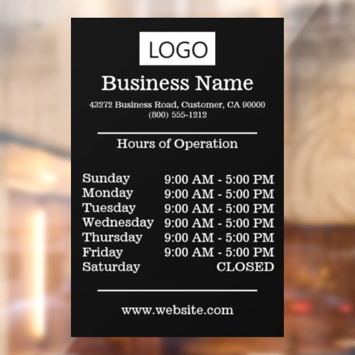 Logo Business Hours of Operation Opening Times  Window Cling