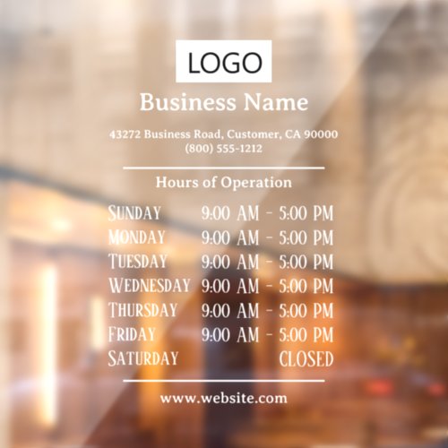 Logo Business Hours of Operation Opening Times  Window Cling