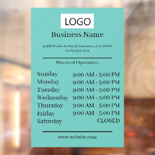 Logo Business Hours of Operation Opening Times Window Cling