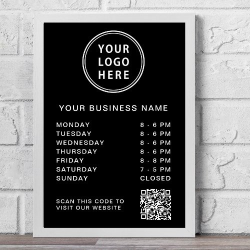 Logo Business Hours QR Code Black Poster