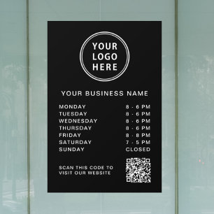 Logo Business Hours QR Code Black Window Cling