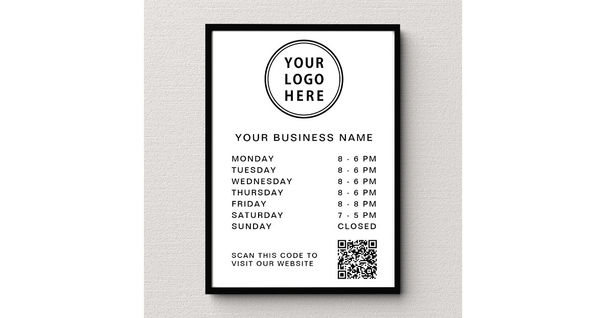 Logo Business Hours QR Code Poster | Zazzle