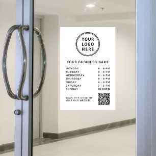 Logo Business Hours QR Code White Window Cling