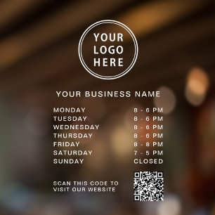 Logo Business Hours QR Code Window Cling