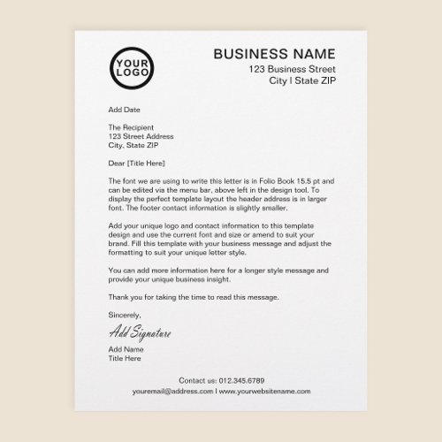 Logo Business Letter Signature Template White Letterhead