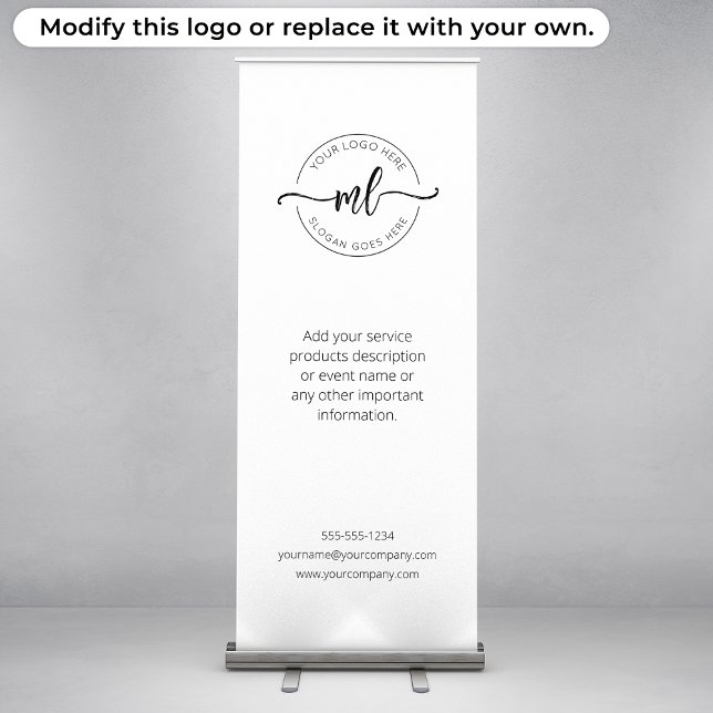 Logo Business Minimalist Monogram Initials White Retractable Banner (Creator Uploaded)