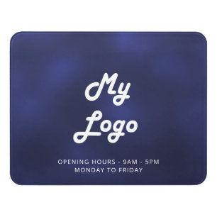 Logo business navy blue white door sign
