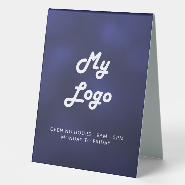 Logo business navy blue white  table tent (Front)