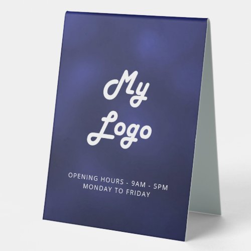 Logo business navy blue white  table tent sign