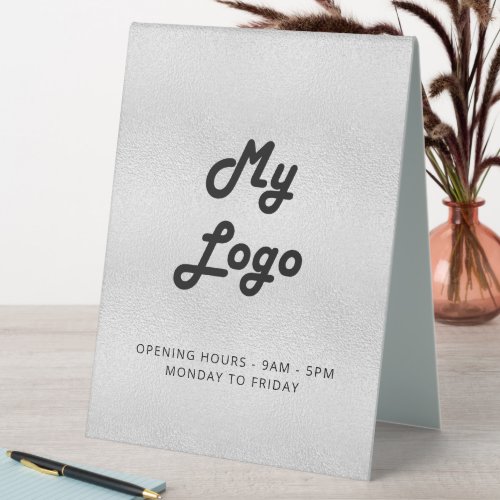 Logo business silver metallic table tent sign