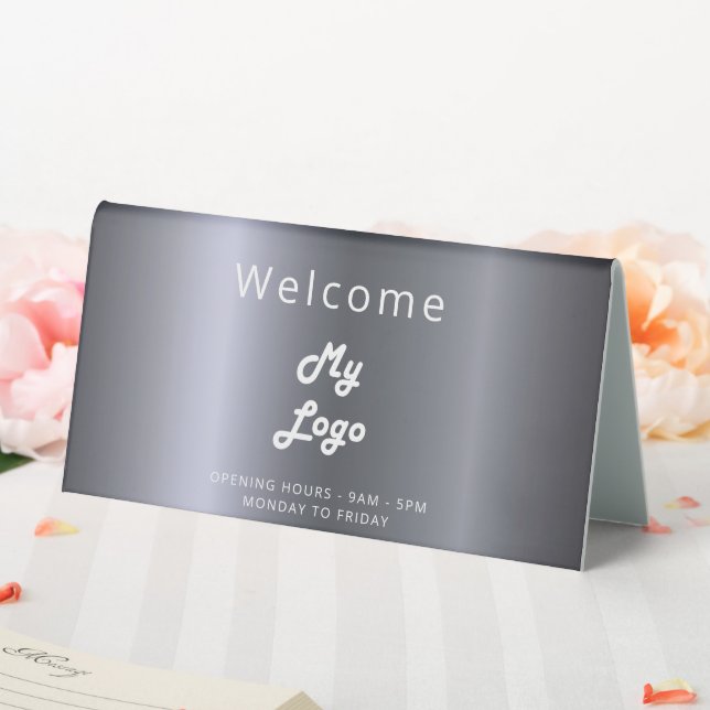 Logo business silver open closed desk table tent (In SItu (Wedding))