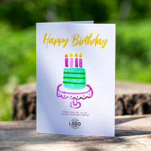 Logo Business Simple Purple Green Cake Birthday Card