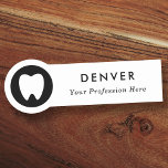 Logo business staff employee any color name tag<br><div class="desc">White dentist name tags branded with a white tooth logo. Upload your own logo to create name tags for any business or event. Customizable name and title/company name. You can change the font and background color with the design tool.</div>