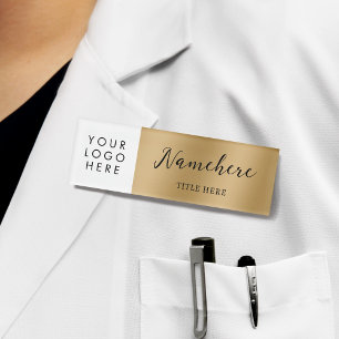 Logo Calligraphy Elegant Faux Gold Magnet Title Name Tag