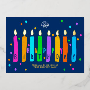 Logo Candles Navy Blue Business Birthday Gold Card