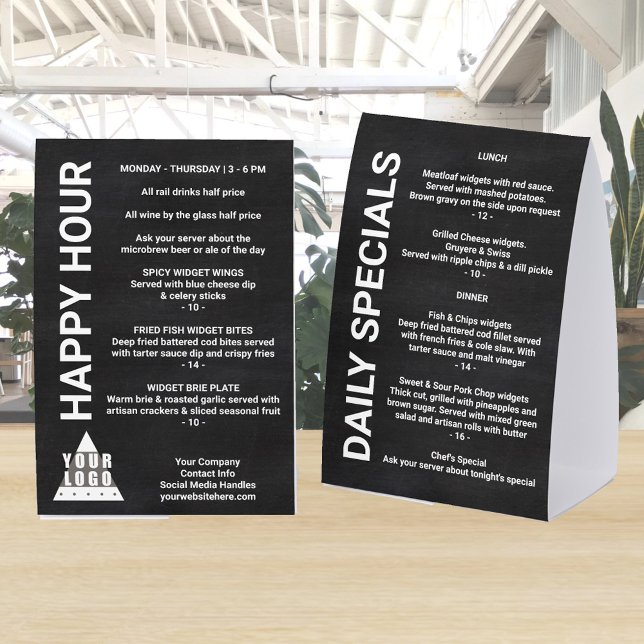 Logo Chalkboard 4x6 Promotion Single Column List Paper Table Tent (Add your logo and specials to these 4 x 6 paper table tents in faux chalkboard)