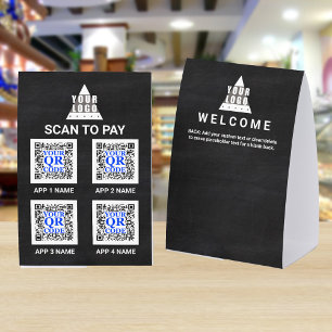 Logo Chalkboard 4x6 QR Code 4 Apps Scan To Pay Paper Table Tent