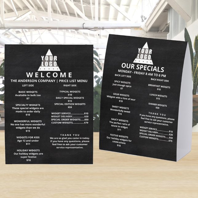 Logo Chalkboard 5x7 Promotion Double Column List Paper Table Tent (Double column 5 x 7 custom paper table tents featuring your corporate logo)