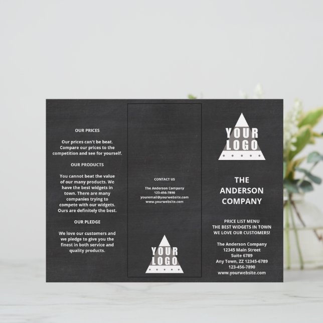 Logo Chalkboard Simple Menu Price List Brochure (Standing Front)