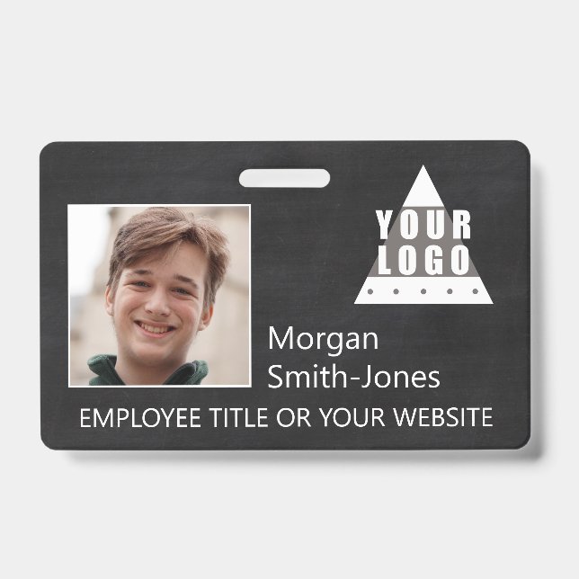 Logo Chalkboard Trendy Business Employee Photo Badge (Front)