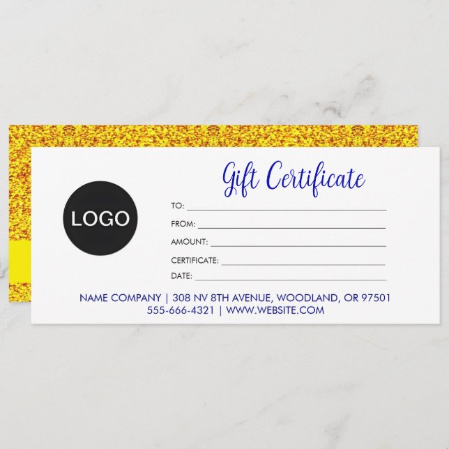 Logo & Chic Script, Gold Business Gift Certificate (Front/Back)