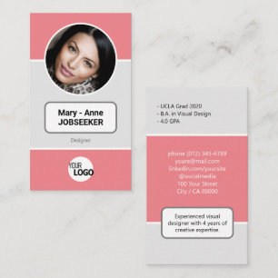 Logo Circle Frame Classic Job Seeker Classy Pink Business Card