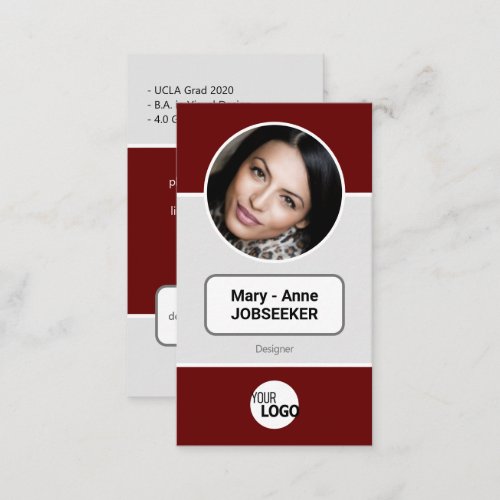 Logo Circle Frame Classic Job Seeker Classy Red Business Card