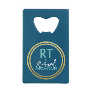 Logo Circle Monogram Blue Credit Card Bottle Opener