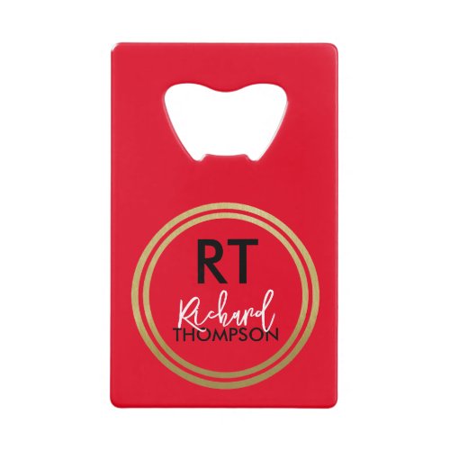 Logo Circle Monogram Red Credit Card Bottle Opener