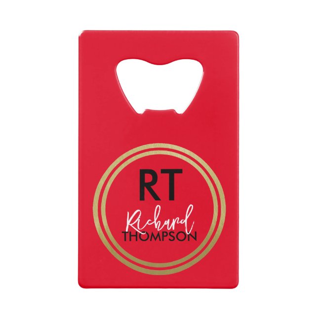 Logo Circle Monogram Red Credit Card Bottle Opener (Front)