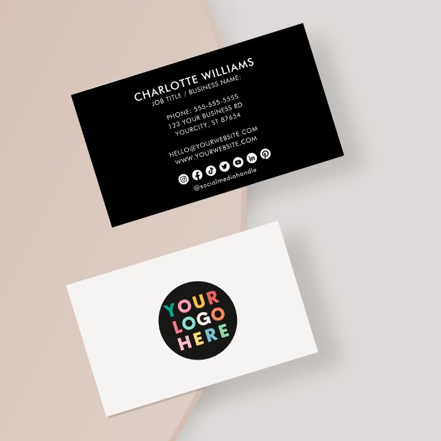 Logo Circle Professional Black White Social Media  Business Card (Creator Uploaded)