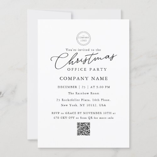 Logo Classic QR Code Christmas Office Party  Invitation