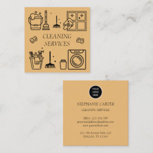 Logo Cleaning Services Commercial Domestic Fall Square Business Card