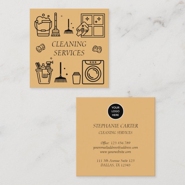 Logo Cleaning Services Commercial Domestic Fall Square Business Card (Front/Back)