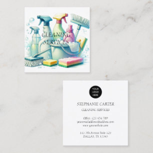Logo Cleaning Services Watercolor Commercial Square Business Card