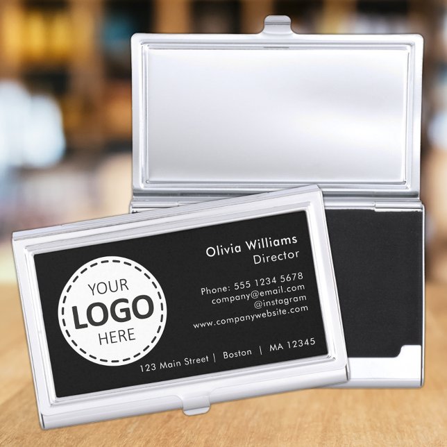 Logo & Company Details Modern Black Business Card Case (Creator Uploaded)