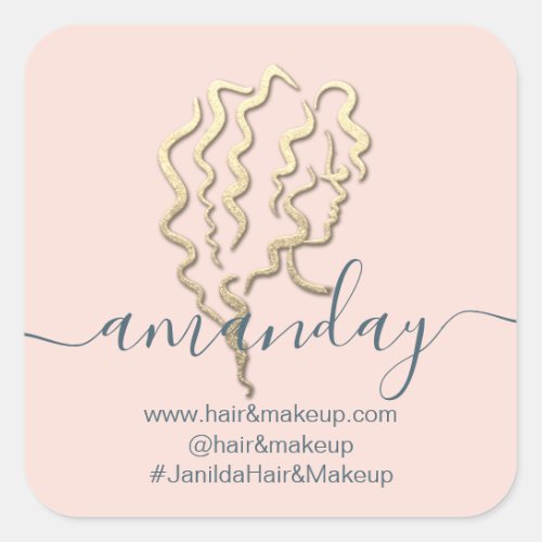 Logo Company Name Beauty Studio Rose Gold Square Sticker