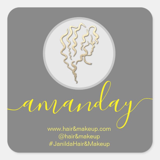 Logo Company Name Hairdresser Makeup Gray Square Sticker (Front)