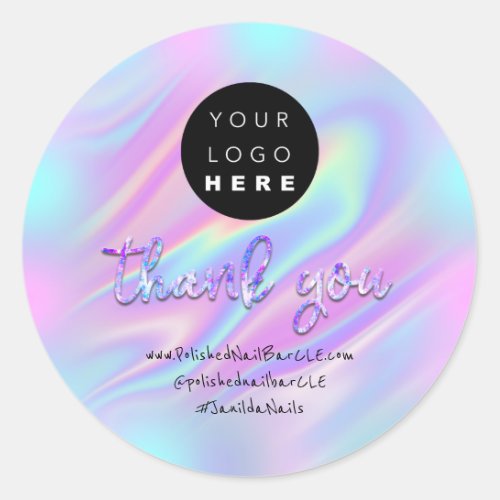 Logo Company Name Thank Holograph Cosmetics Pink Classic Round Sticker