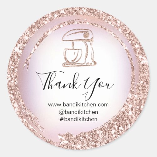 Logo Company Name Thank Rose Glitter Kitchen  Classic Round Sticker