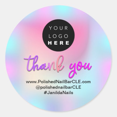 Logo Company Name Thank You Holograph Frame Unique Classic Round Sticker