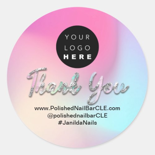 Logo Company Name Thank You Holograph Silver Classic Round Sticker