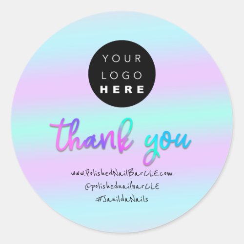 Logo Company Name Thank You Shopping Blue Pink Classic Round Sticker