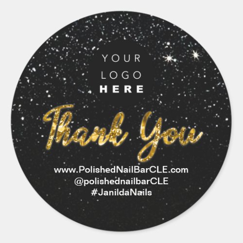 Logo Company Name Thank You Shopping Glitter Gold  Classic Round Sticker