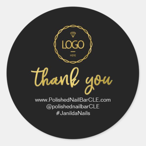 Logo Company Name Thank You Shopping Gold Black Classic Round Sticker