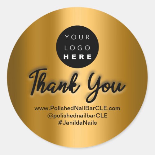 Logo Company Name Thank You Shopping Gold Black Classic Round Sticker