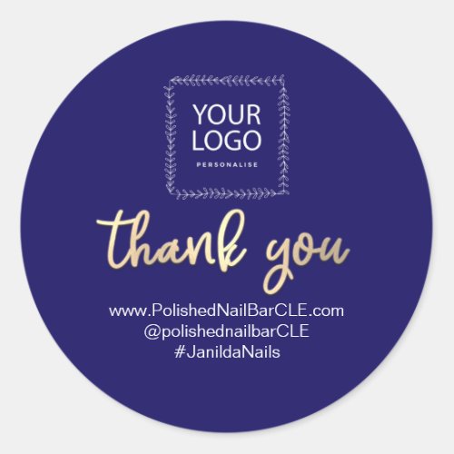 Logo Company Name Thank You Shopping Gold Blue Classic Round Sticker