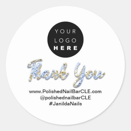 Logo Company Name Thank You Shopping Gold Blue  Classic Round Sticker