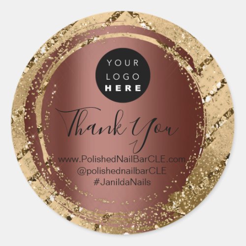 Logo Company Name Thank You Shopping Gold Coffee Classic Round Sticker